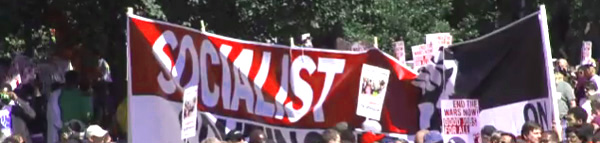 Socialist protesters and paraphernalia dominated today's left-wing protest rally in Washington, DC. The so-called "One Nation" rally was led by labor unions as an attempt to counter Glenn Beck's Restoring Honor Rally, which took place in DC on 8-28-2010.  