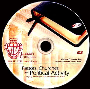 This DVD features Liberty Counsel's Founder and Chairman Mat Staver as he spells out the political freedoms that belong to churches and pastors. Learn how your church can effectively participate in local and national politics, and be confident that you are acting within your rights. (While you still have them? - Webmaster)