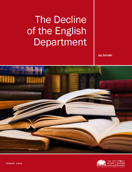  "Throughout much of the 20th century, English departments were the crown jewels of the humanities.  Exposure to great literature was often considered essential for students expected to assume lead roles in business, law, government, and society.  Today, English departments have lost their position at the center of the American university. Enrollments have diminished or remained stagnant during a period of tremendous growth for universities in general. The modern English department has also lost its sense of purpose. Superficial and trendy topics have replaced great works from the Western literary canon. Traditional scholarship has given way to postmodern critiques, in which great literature is viewed as a source of oppression and social control instead of revealing truth and exploring universal ideals." - Pope Center  