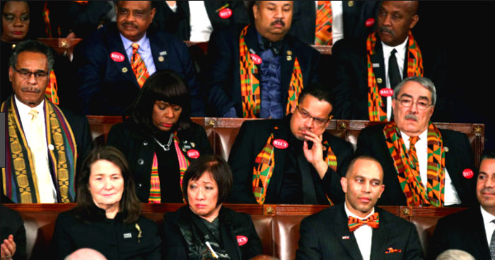"Dozens of Democratic congresswomen wore all black, wearing “time’s up” pins to honor the #metoo movement that has been partly spurred by Trump’s treatment of women. Members of the Congressional Black Caucus wore ties and scarves with kente African print patterns, a visible protest of the president’s 'shithole countries' comment [that was only made by Dick Durbin, no one else hearing it at the meeting.] - TPM  