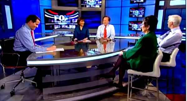 FOX's so-called fair and balanced guests attack Palin during off-air commercial break as host looks on, smiling.  