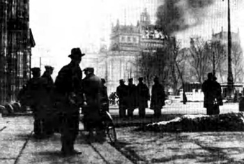 On February 27, Hitler was enjoying supper at the Goebbels home when the telephone rang with an emergency message: “The Reichstag is on fire!” Hitler and Goebbels rushed to the fire, where they encountered Hermann Goering, who would later become Hitler’s air minister. Goering was shouting at the top of his lungs.  
