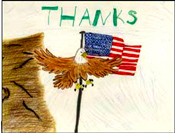 Xerox lets you say thanks to our troops using kid designed cards.   You choose a reply or make your own.  Just dlick done and it's sent.  Hats off to Xerox, the real inventor of Windows basic design.    